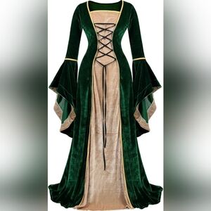 Medieval Renaissance Green Costume Dress